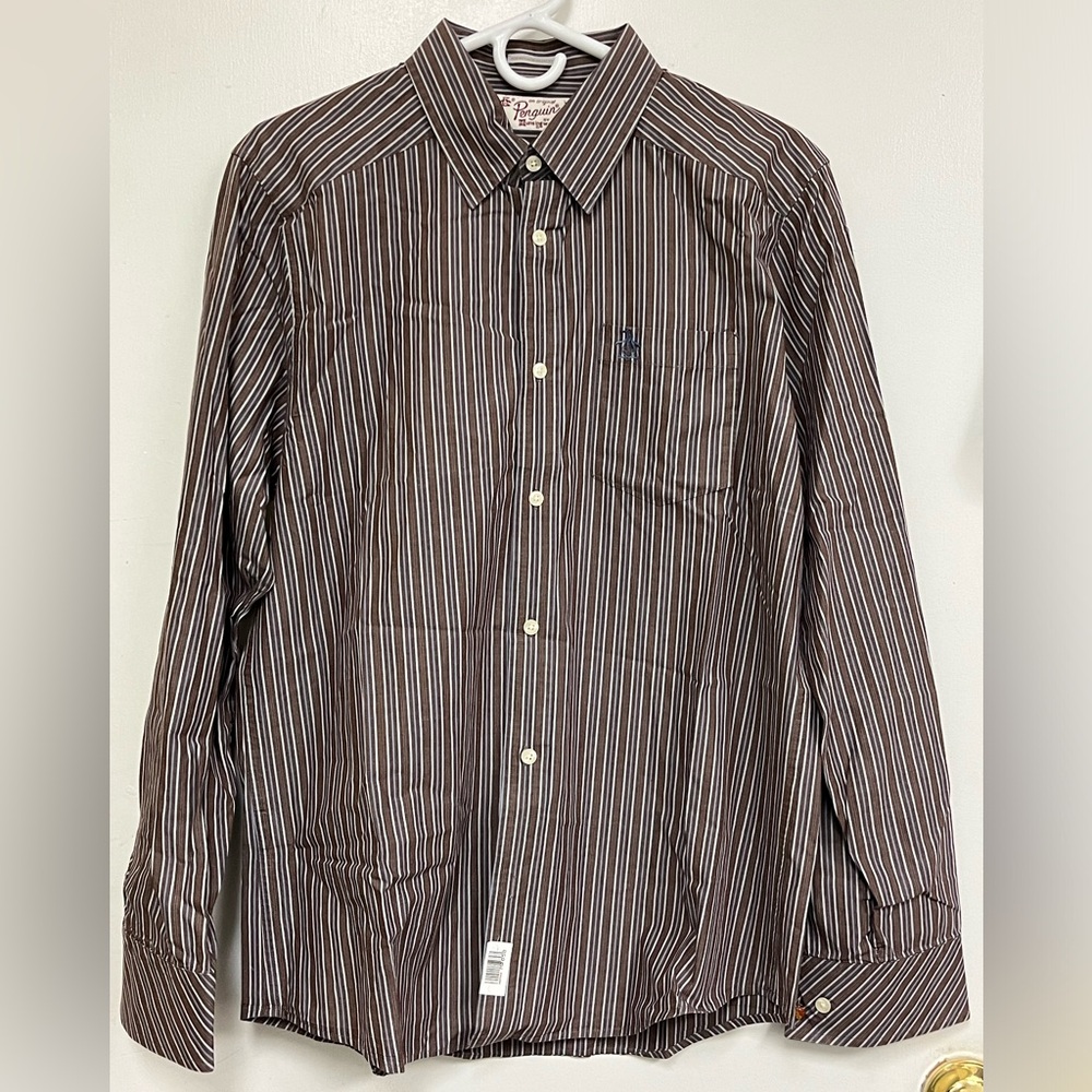 Penguin Munsingwear Heritage Slim Fit Striped Long Sleeve Dress Shirt Size LARGE